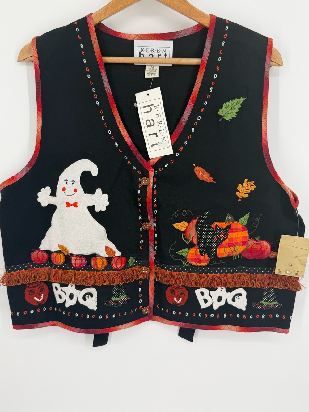 Keren Hart Halloween Vest Eyelash Fringe Embroidered Vintage Ugly Holiday XL